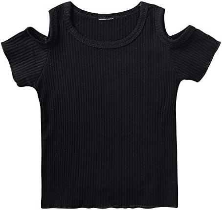 Little Dragon Pig Kids Clothes Toddler Baby Girl's Tee with Cold Shoulder f(Size2T, Black)