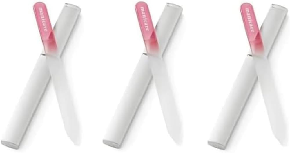 Manicare Glass Nail File Double Sided 3 Pack With Case For Natural & Artificial