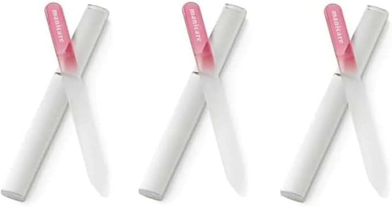 Manicare Glass Nail File Double Sided 3 Pack With Case For Natural & Artificial