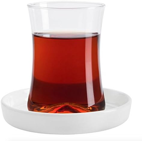 Turkish Tea Set (6 Glasses, 6 Saucers) - Istanbul Tiryaki Faruk Malhan Design (White Saucers)