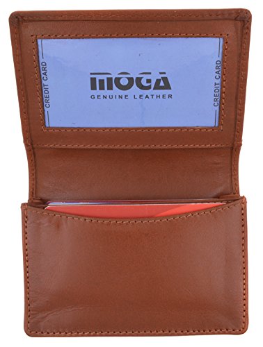 Moga Genuine Leather Business Card Holder Name Card Case Credit Card Wallet with ID Window (Tan)