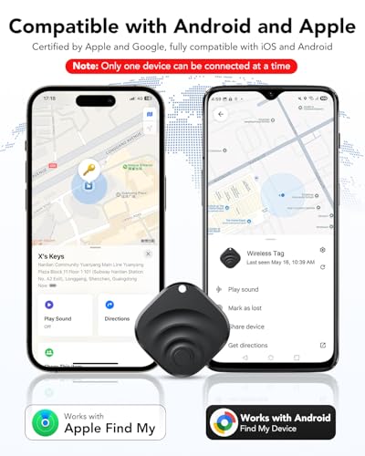 TiMu 4 Pack Dual System GPS Tracker Android & iOS, Key Finder Compatible with Google Find Hub and Apple Find My, Air Tracker Smart Tag for Keys/Luggage/Suitcases/Bags (4 Black)