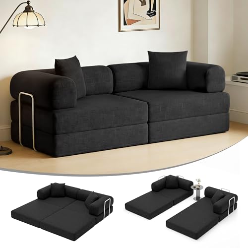 DURASPACE 78" Convertible Sofa Bed, Folding Sleeper Sofa Memory Foam Boneless Loveseat, Modular Sectional Sofa Couch for Living Room(Black)