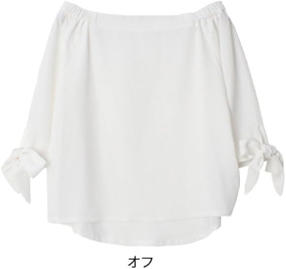 Amazon オフショルダーリボンブラウス 無地 肩だし かわいい 半袖 白 ブラウス リボン トップス ガーリー オフ シャツ ブラウス 通販