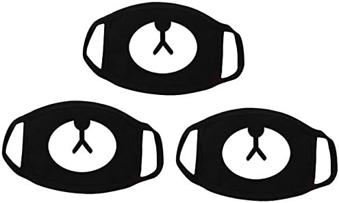 Muffle Mask Anti-Dust Anime Mouth Mask Cute Kaomoji Face Emoticon Earloop Cotton Surgical Mask for Kids Men and Women (Black 3 pcs#1)