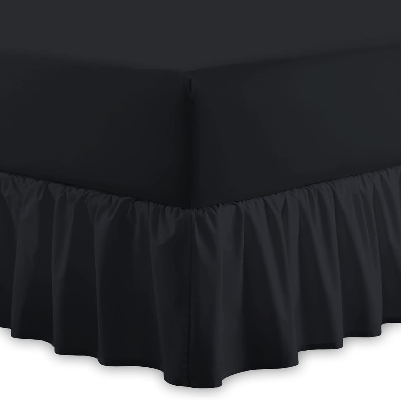 Plain 100% Egyptian Cotton Fitted Valance Sheet | Easy Care 16" / 40cm Extra Deep Frilled Valance Fitted Bed Sheet - Machine Washable - Single Double King Size (Black, Single) — image 1