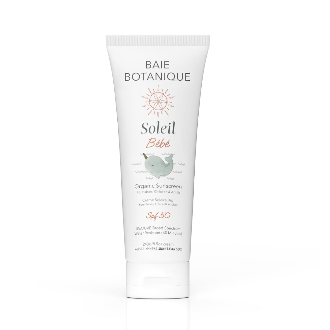 NEW – Baie Botanique Soleil Bébé – Organic Mineral Baby & Children Sunscreen SPF 50 – Non-Nano Zinc Oxide – Sunflower & Jojoba – Unscented – Vegan – Reef Safe – Broad Spectrum UVA/UVB - 240g