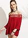 ROMWE Women's Off Shoulder Boat Neck Blouse Half Sleeve Lace T-Shirt Red L