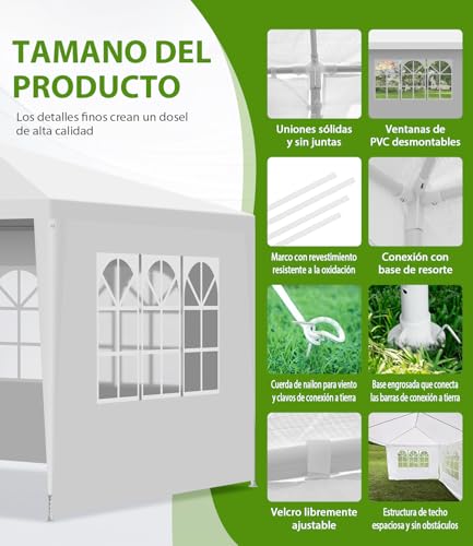 EEGVUY Carpa 6x3, Jardín Toldo con Paredes Laterales Extraíbles, Protección UV, Impermeable Carpa para Exterior Eventos Bodas, Reuniones Familiares