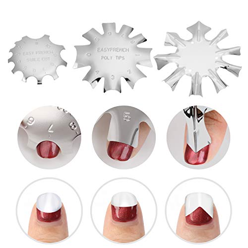 MWOOT 3Pcs Nail Art Manicure Edge Trimmer Cutter Template,Easy French Smile Line Manicure Tool Stainless Steel Shaped Acrylic Gel Cutter Mold Kit,3 Shapes