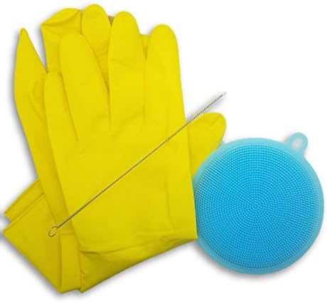 Silicone Scrubber Sponge Cleaning Bundle by LifeBetides - Rubber Latex Dish-Washing Gloves - Straw Cleaning Brush - Antimicrobial Multi-Purpose Mildew and BPA Free Scouring Pad - The Best Sponge Yet