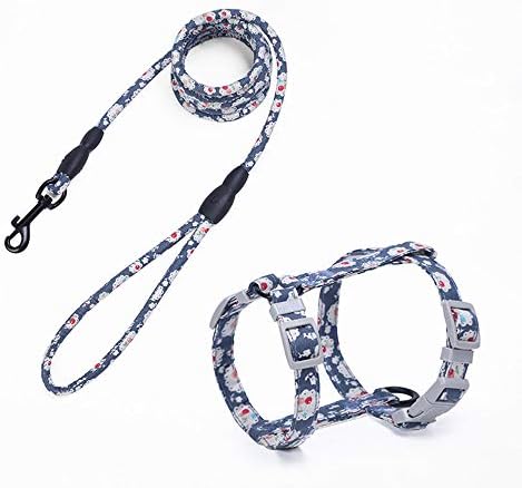 plmm 2 Sizes Escape Proof Soft Strap Outdoor Walking Adjustable Pets Leash Belt Cat Harness Set H-shped Cat Vest Dog Harness and Leash(S,Dark Blue)