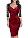 Miusol Women's Deep-V Neck Ruffles Floral Lace Fitted Retro Evening Pencil Dress (Small, Wine)