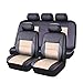 CAR PASS Luxurious Faux PU Leather Universal Seat Covers Set, Car Seat Cover Full Set Fit for Vehicles Sedan SUVs Trucks with Super 5mm Composite Sponge Inside, Airbag Compatible (Black and Beige)