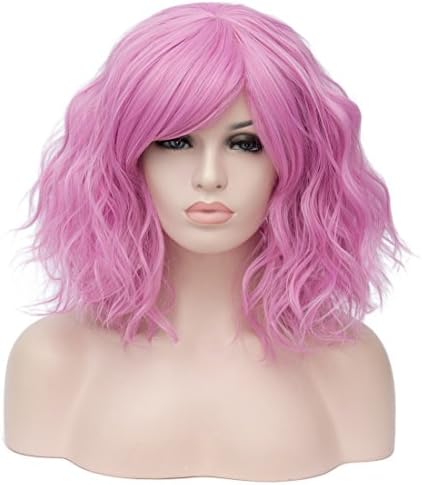 Women's Short Curly Wig 14 Inches Bob Wigs with Fringe for Women Cosplay Party Fancy Dress