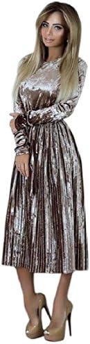 GONKOMA Womens Velvet Elegant Pleated Long Dress Bodycon Bandage Swing Evening Party Dress