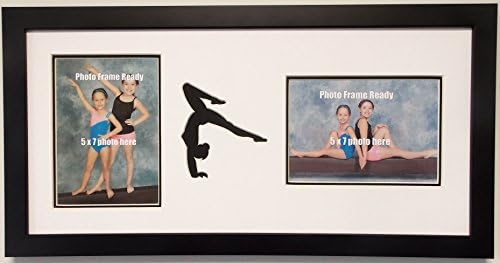 Gymnastics Double Photo Frame, Wall Hanging Gymnast, Holds Two 5x7 Photos Black Frame