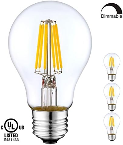 YUURTA A19 5W 4000K Pure White LED Filament Light Bulbs Dimmable Vintage Edison Retro Style E26 Medium Base 120V for Ceiling Lighting Fixture Sconce cULus Listed Energy Saving Pack of 3
