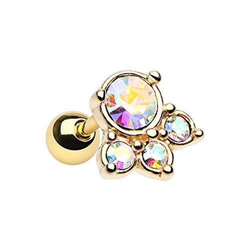 18G Gold Crown Clear CZ Belly Lip Ring Eyebrow Studs Cartilage Tragus Barbell Body Piercing