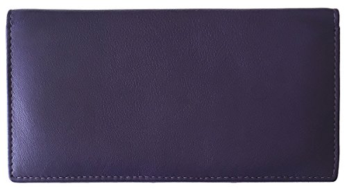 Dark Purple RFID Leather Checkbook Cover with Credit Card Slots and Pen Holder