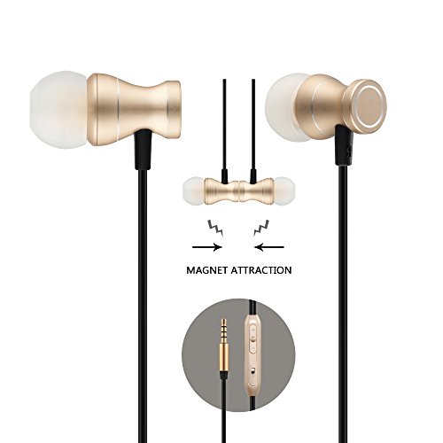 in-Ear Earbuds Earphones Headphones, Acode 3.5mm Metal Housing Magnetic Best Wired Bass Stereo Headset Built-in Mic/Hands-free/Volume Control+Carrying Case+3 Pair Earbuds (Gold)