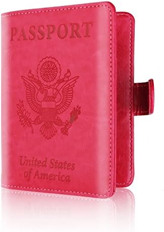 TourWay Leather Passport Holder, Leather RFID Blocking Passport Cover Case for Women with Magnetic Button, Rose Red