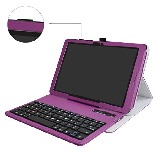 AT&T Primetime Tablet Bluetooth Keyboard Case,Mama Mouth Slim Stand PU Leather Cover With Romovable Bluetooth Keyboard For 10" AT&T Primetime Tablet,Purple