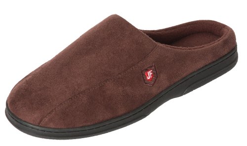 J. Fiallo Mens New Faux Suade, Memory Foam Feel, Slip-on Clog Slippers (Large, Brown)