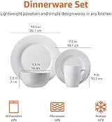 Amazon Basics 16-Piece Dinnerware Set for 4 White Porcelain Microwave Safe view 7