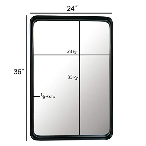 TEHOME 24x36 Black Metal Framed Bathroom Mirror for Wall in Stainless Steel Rounded Rectangular Bathroom Vanity Mirrors Wall Mounted