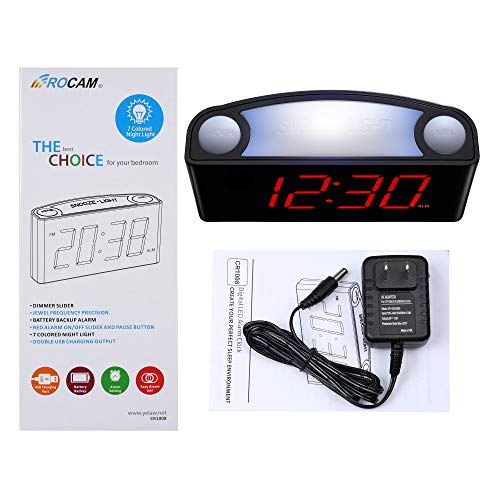 ROCAM Digital Alarm Clock 7.5" Large Red Led Display, Loud Alarm, 7