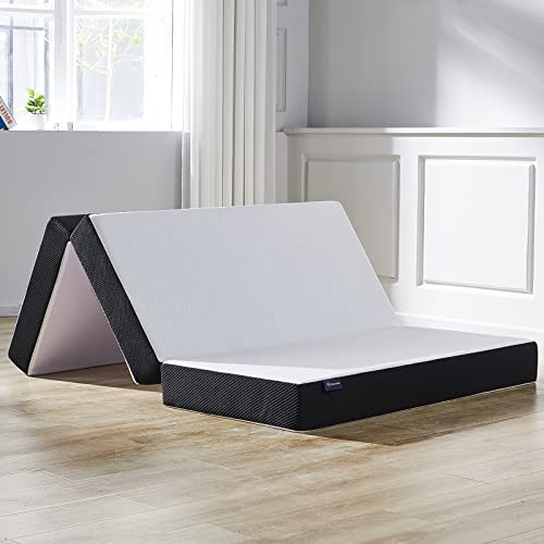 S SECRETLAND Folding Mattress, inch Tri-fold Memory Foam Mattress Topper  with Washable Cover, Foldable Mattress Topper for Camping, Guest Full