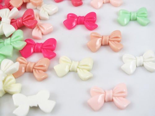 42pcs Resin Bow Flatback Button Embellishments Craft -U Pink