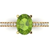 Clara Pucci 2.21 cttw Peridot 14K Yellow Gold Solitaire with Accents Ring for Women - Cocktail Statement Fashion Jewelry Gift (9X7mm, Oval Cut)
