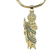 14K Yellow Gold 925 Sterling Silver Religious Saint Jude Pendant Necklace w Chain - San Judas Pendant for Women & Men