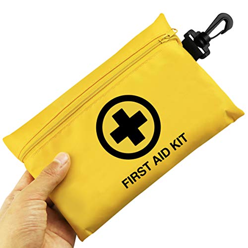 Small First Aid Kit, 100 Pieces Compact Waterproof Mini Emergency Survival Kit FDA OSHA Compliant for Home, Workplace, Vehicle, Travel, Camping, Backpacking Outdoor (Yellow)