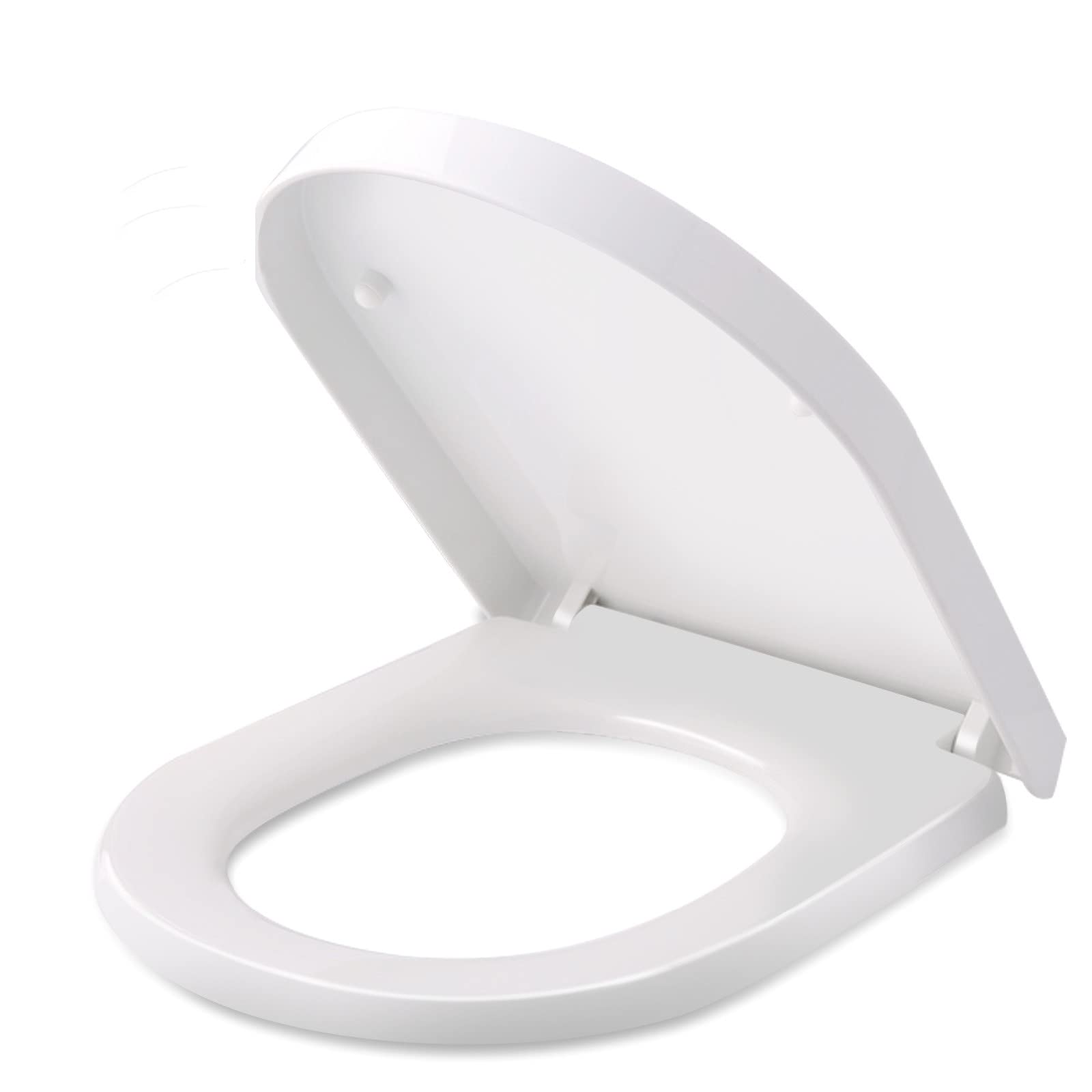 Himimi Toilet Seat with Soft-Close Mechanism, Toilet Seat D-Shape with Adjustable Stainless Steel Hinge, Antibacterial PP Toilet Seat, Easy Installation and Cleaning (450 x 361 x 53 mm)