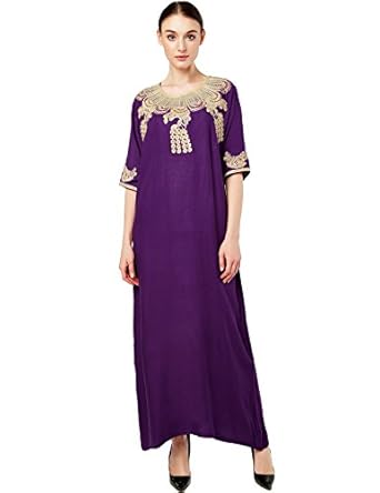 Muslim kaftan dubai half sleeve dress with embroidery for women Islamic clothing gown abaya for girls