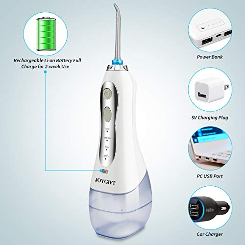 Cordless Water Flosser, Dental Oral Irrigator Rechargeable Portable Water Jet Electric Flosser with 4 Jet Tips for Home Travel Women Men Kids Braces, 300ML Capacity & 3 Water Pressure Modes