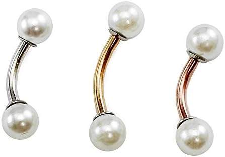 16g Pearl Curved Barbell, rook earring, snug helix daith cartilage earring, eyebrow ring, 1pc (5mm pearl, Gold Bar, 3/8" length)