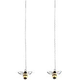 SLUYNZ Solid 925 Sterling Silver Bumble Bee Dangle Earrings for Women Teens Honey Bee Drop Earrings Threader Tassel Chain