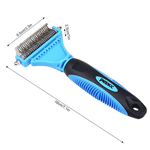 Petacc Useful Pet Dematting Comb Multi-functional Pet Grooming Brush Practical Pet Grooming Tool with 2 Sided Undercoat Rake, Suitable for Dogs and Cats, Blue