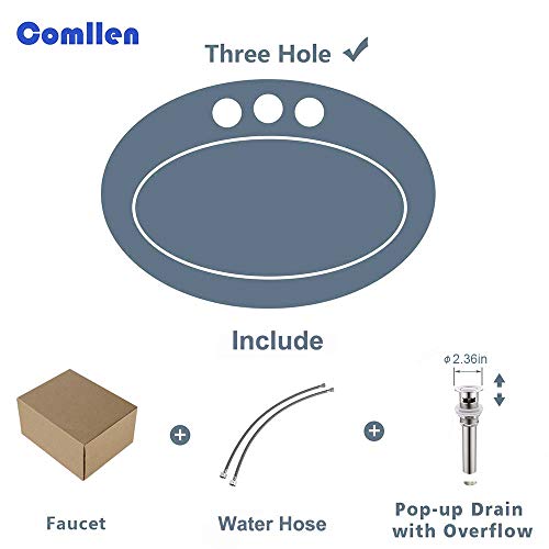 Comllen Modern Stainless Steel Double Handle Basin Vanity Bathroom Faucet, Brushed Nickel Bathroom Faucet With Pop Up Drain and Hot & Cold Water Hose