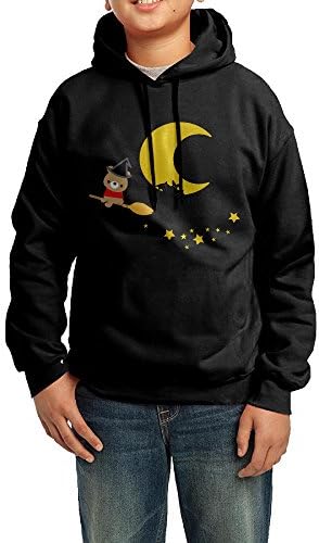 Moon Cotton Geek Long Sleeve Drawstring Pullover Hood Sweatshirt Black For Teens