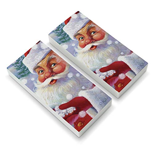Christmas Holiday Santa Catching Snowflakes Eraser Set of 2