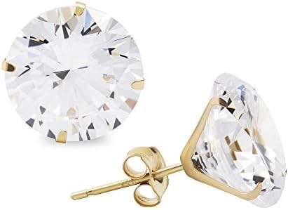 14K Yellow Gold Round CZ Cubic-Zirconia Solitaire Stud Earrings 2.5, 3, 4, 5, 6, 7, 8, 9, 10 MM (10 Millimeters)