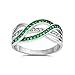 Half Eternity Weave Knot Ring Crisscross Crossover Simulated Green Emerald Round CZ 925 Sterling Silver, Size-8