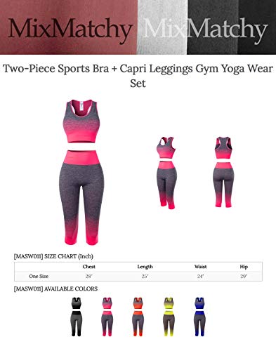 image for MixMatchy Women's Two-Piece Sports Bra + Capri Leggings Gym Yoga Wear 
