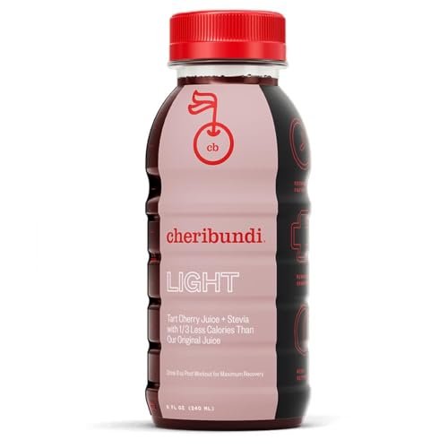 Cheribundi 100% Tart Cherry Juice Light | Low Calorie & Reduced Sugar Tart Cherry Juice | Athletes Recovery Drink | Promotes Restorative Sleep, Muscle Recovery & Boosts Performance | 8 floz (24 Pack)