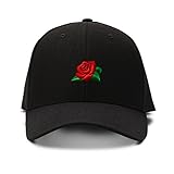 ROSE FLOWER Embroidery Embroidered Adjustable Hat Baseball Cap Black
